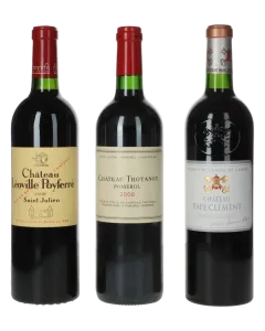  Bordeaux Jahrgangs Vertikale 2008 - Chateau Trotanoy, Chateau Léoville-Poyferré, Chateau Pape Clément (3 Fl.) 