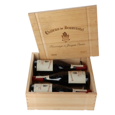 Chateau de Beaucastel Hommage à Jacques Perrin 2010 in 3er Holzkiste